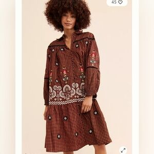 Anthrpologies Forever That Girl Embroidered Checked Dress